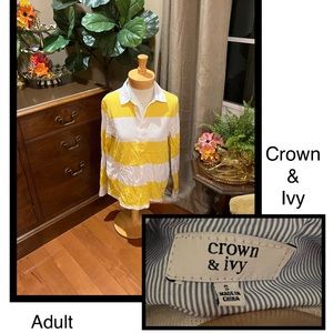 Crown and Ivy yellow and white stripe long sleeve polo. Adult small.